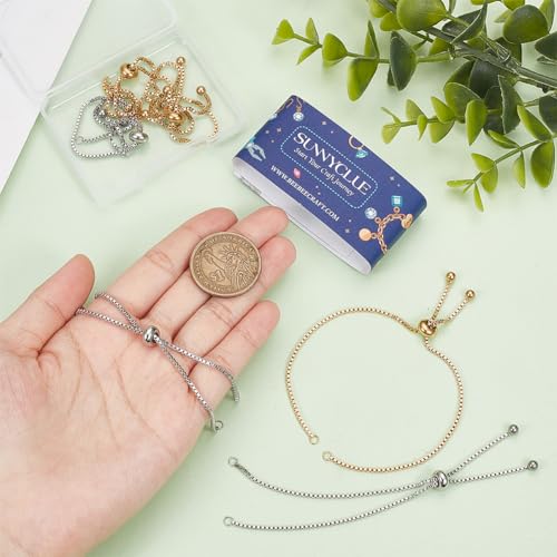 SUNNYCLUE 1 Box 8Pcs Slider Bracelet Chains 304 Stainless Steel Slider Bracelets Bulk Adjustable Extender Chain for Jewelry Making DIY Crafts Women Supplies - color: Mixed Color Box Chain, Round Ball End