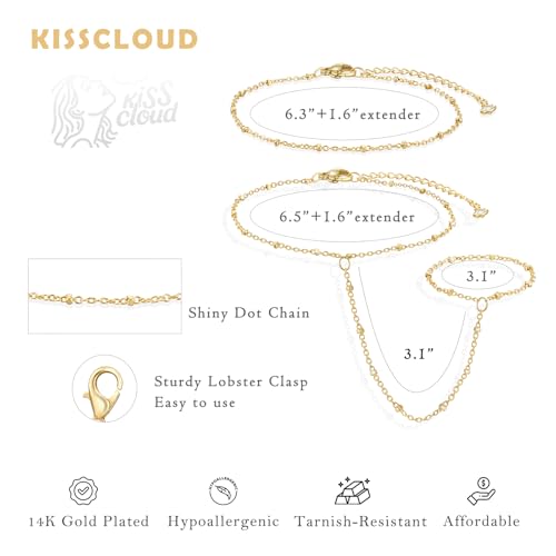 Bracelets for Women, Dainty Gold Silver Ring Bracelet Hand Chain | Cubic Zirconia Pearl Charms, 14K Gold Plated, Adjustable Fit, Trendy Stackable Link Chain, Waterproof Jewelry, Gift for Her - color: Gold-dot hand chain bracelet-2 pieces