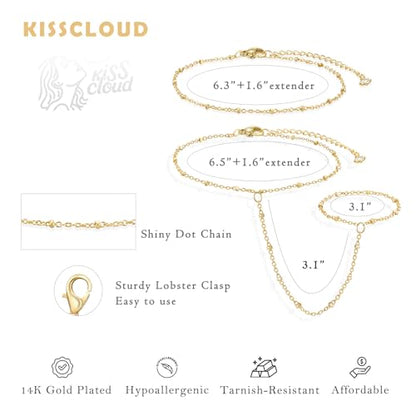 Bracelets for Women, Dainty Gold Silver Ring Bracelet Hand Chain | Cubic Zirconia Pearl Charms, 14K Gold Plated, Adjustable Fit, Trendy Stackable Link Chain, Waterproof Jewelry, Gift for Her - color: Gold-dot hand chain bracelet-2 pieces