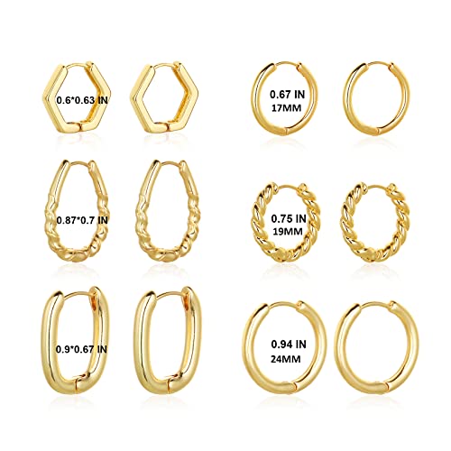 Wgoud 6 Pairs Chunky Gold Hoop Earrings for Women, 14K Gold Plated Hoop Earrings Hypoallergenic, Thick Lightweight Twisted Huggie Hoops Earring Set for Women’s Jewelry GIfts - color: 6 Pairs Gold