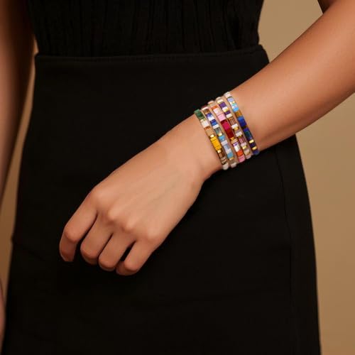 Candy Colorful Tila Flat Beads Bracelets for Women Trendy Unique Friendship Handmade Stackable Christmas Jewelry Gifts - color: blue