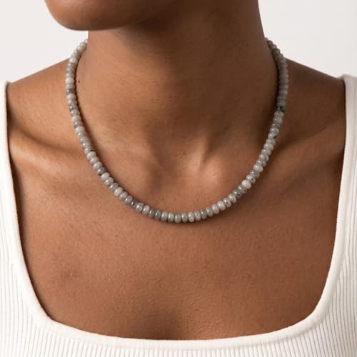 CONRAN KREMIX Colorful Stone Beaded Necklace for Women,Natural Gemstone Bead Choker Necklaces Boho Summer Beach Layering Necklace Jewelry Gift for Women - color: Shining Stone