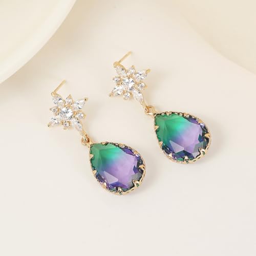 Crystal Earrings CXUEMH Teardrop Earrings for Women Blue and Green Dangle Earrings Elegant Earrings for Prom Emerald Green Earrings Formal Jewelry Crystal Drop Earrings - color: Style G