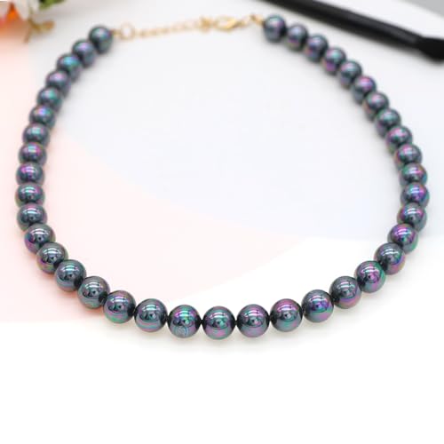 Long Simulated 10mm AAA Pearl Strand Necklace for Women Multicolor Pearl Choker Necklace 1920s Pearl Statement Necklace Costume Jewelry - color: 10mm Shell Pearl Black