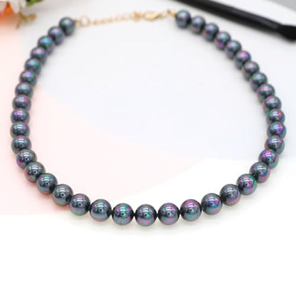Long Simulated 10mm AAA Pearl Strand Necklace for Women Multicolor Pearl Choker Necklace 1920s Pearl Statement Necklace Costume Jewelry - color: 10mm Shell Pearl Black