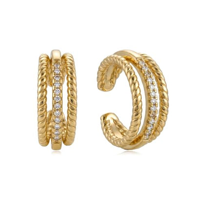 Gold Ear Cuff Earrings for Women Non Piercing Hoop | Clip on,Wrap Cartilage,14K Gold Plated,Dainty Small Simple,Hypoallergenic Everyday,Lightweight,Illusion Jewelry - color: 04. Triple Twisted Hoop
