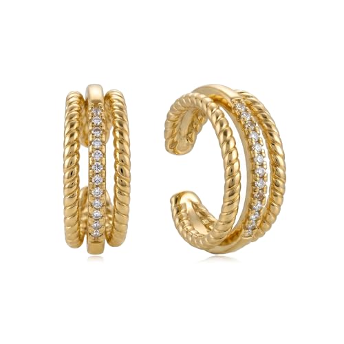 Gold Ear Cuff Earrings for Women Non Piercing Hoop | Clip on,Wrap Cartilage,14K Gold Plated,Dainty Small Simple,Hypoallergenic Everyday,Lightweight,Illusion Jewelry - color: 04. Triple Twisted Hoop