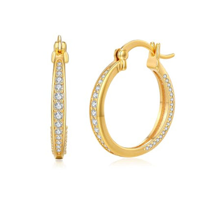14K Gold Hoop Earrings for Women Thick Large Earrings Lightweight | Gold Plated Huggie Earrings for Women Hypoallergenic (with Gift Box) - color: CZ -25MM