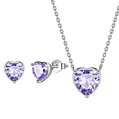 Aurora Tears Hearts Necklace Earrings Jewelry Sets - Women 925 Sterling Silver Birthstone Pendants Earrings Set Crystal Wedding Birthday Jewelry - color: F.June-set