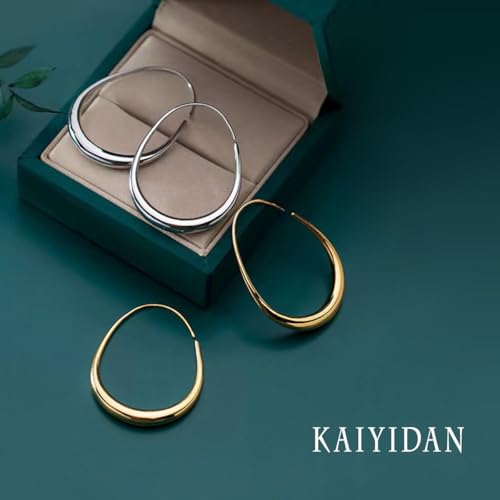 2 Pairs Gold/Silver Hoop Earrings For Women Set Trendy,14K Plated Gold Chunky Huggie Hoop Earings Pack,Oval Twisted Statement Silver Hoops,Fashion Jewelry Gift - color: 1) oval hoop