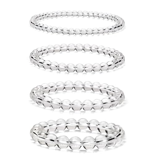 Vinswet 4pcs Beaded Bracelets for Women,Natural Healing Crystal Gemstones Bracelet,Anxiety Stress Relief Bracelet Handmade purple Jewelry Gifts for Women - color: Clear crystal