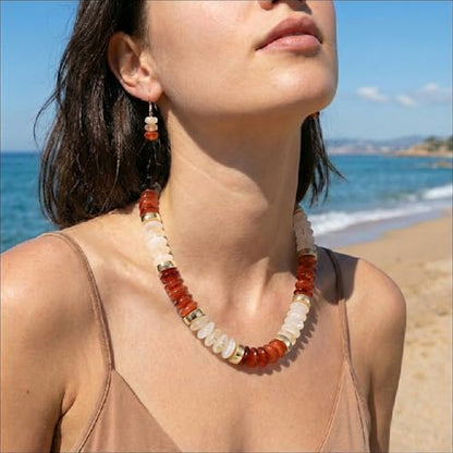 RISHEGAE Chunky Beaded Necklace for Women Boho Resin Beaded Choker Necklace Adjustable Surfer Beach Strand Necklaces Gold Handmade Acrylic Beads Jewelry Gift for Women - color: Style 1brown
