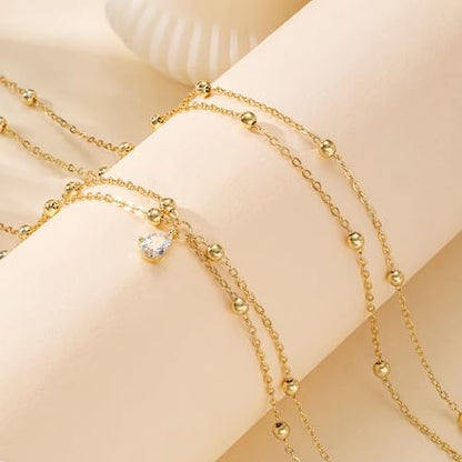 Foxgirl Gold Waist Chains for Women, 14K Gold Plated Layered Belly Chain Adjustable Waterproof Sexy Bikini Satellite Beads Chain Summer Non Tarnish Body Chain Jewelry Gifts for Women | Adjustable Chain Set for Bikini, Beach, Festival, and Summer Styling -