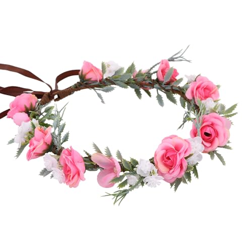 Fairy Pink Flower Crown Headband, Rose Floral Headpiece | Adjustable, Fairy Flower Crown, Women Girls, Renaissance Birthday Wedding Party Photo Props - color: Pink