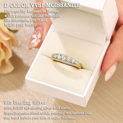 Newshe Jewellery Moissanite Wedding Bands for Women Eternity Ring 925 Sterling Silver Engagement Anniversary Stacking Size - color: Moissanite-18k Yellow Gold Plated