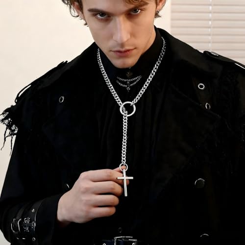 Slip Chain Choker for Women Handmade Black Stainless Steel Cuban Chain Chunky Moon Bat Raven Skull Pendant Gothic Punk Rock Collar Adjustable Lariat Y Necklace for Men - style: goth emo gothic Punk