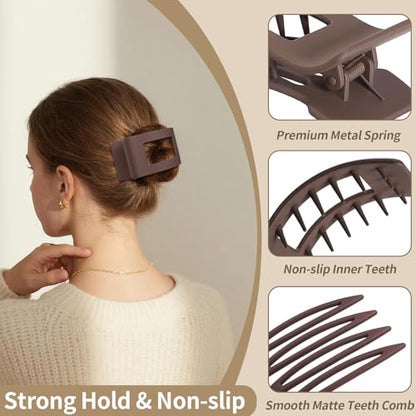 8 Pcs Large Flat Hair Clips for Women, Non-slip Big Square Matte Hair Claw Clips - color: Flat Square