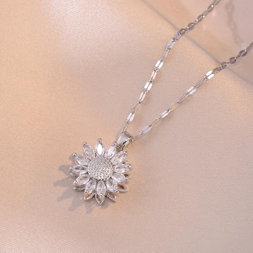 Sunflower Fidget Necklace for Women Gold Moon Necklace Rotating Heart Necklaces Spinning Crystal Flower Anxiety Necklaces Crescent Moons Jewelry Accessories - color: Star