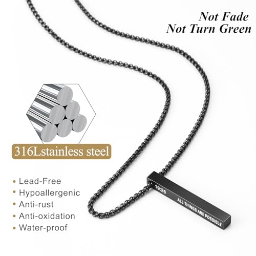 Romass 2Pcs Pendant Necklace for Men,Stainless Steel Silver Black Gold Bible Verse Chains for Men Vertical Bar Pendant Gifts Jewelry Box 16-24 Inches - size: 18 in, style: 2Pcs(silver+black) 1.6 "* 0.2'' pendant