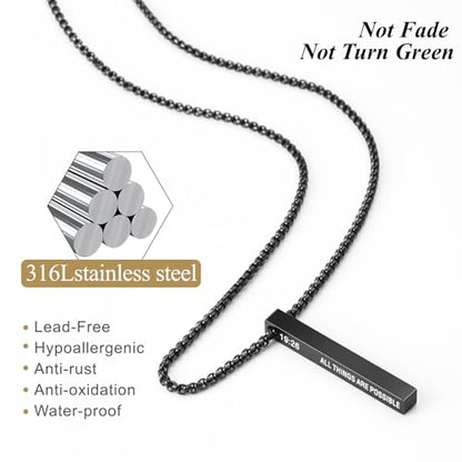 Romass 2Pcs Pendant Necklace for Men,Stainless Steel Silver Black Gold Bible Verse Chains for Men Vertical Bar Pendant Gifts Jewelry Box 16-24 Inches - size: 22 in, style: 2Pcs(silver+black) 1.6 "* 0.2'' pendant