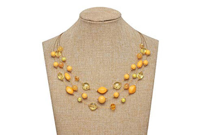 Coiris 3 Layers Illusion Wire Beaded Statement 19.5" Necklace for Women - color: N0005-Empire Yellow