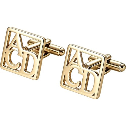 Custom Men’s Cufflinks - Personalized Cuff Links Initials/Names/Dates - 18K Gold Plated 304 Stainless Steel - Ideal Father’s Day & Christmas Gift for Men - style: Style 7
