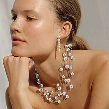 FULU AUTUMN Layered Pearl Necklace Multi-strand Pearl Choker Necklaces for Women Beaded jewelry for Wedding Parties - color: Champagne