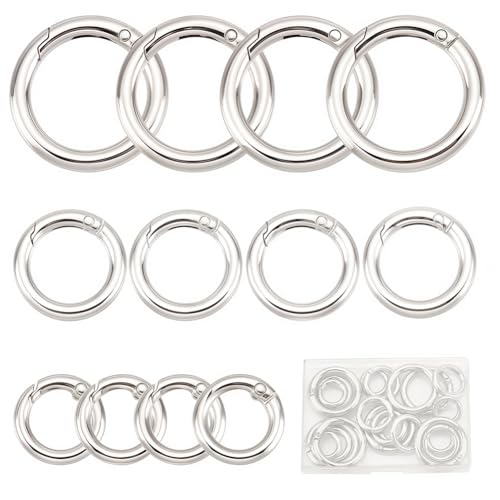 SUNNYCLUE 1 Box 24Pcs 3 Sizes Spring O Rings Bulk Silver Round Carabiners Spring Gate Ring Spring Ring Clasps O Ring Clasp Connector Findings for Jewelry Making DIY Keyrings Bags Purse Supplies - color: 1 Box 24pcs Alloy O Rings 3 Sizes