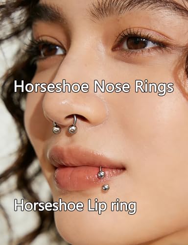 Oufksiyy 16G Horseshoe Septum Rings 6/8/10/12mm with Tool & Ball Grabber,Hypoallergenic for Nose,Rook,Cartilage,Helix,Lips-Silver Gold 316L Surgical Steel Septum Piercing jewelry - color: Silver Tone-16 G(1.2MM)