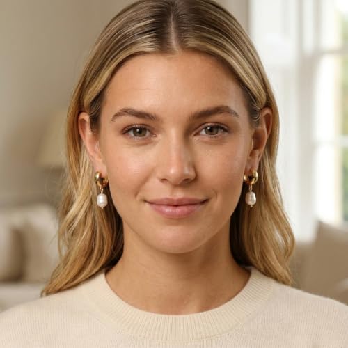 Gold Dangle Earrings for Women, 14K Gold Plated Chunky Hoop Earrings with Charms Cubic Zirconia Drop Earrings Statement Jewelry for Women - color: Gold F