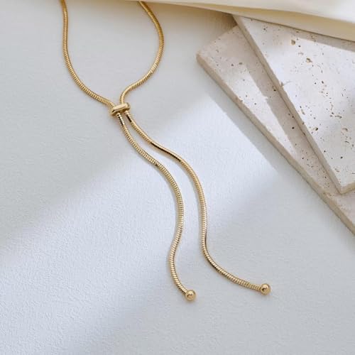 Frodete Gold Lariat Necklace for Women Long Gold Drop Necklace with Clear Beads Adjustable Y Necklace for Dresses Party Vacation - color: D3:gold long necklace