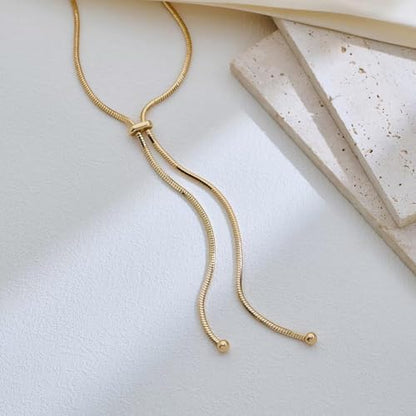 Frodete Gold Lariat Necklace for Women Long Gold Drop Necklace with Clear Beads Adjustable Y Necklace for Dresses Party Vacation - color: D3:gold long necklace