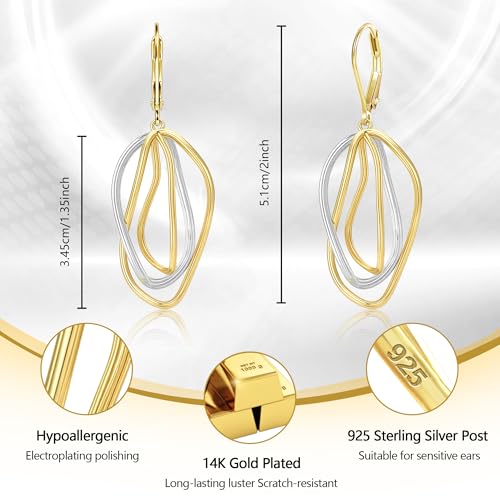 Two Tone Twisted Drop Earrings for Women Gold and Silver Dangle Earrings | Hypoallergenic Mixed Metal Earrings 14K Gold and Silver Plated Dangly Leverback Earrings Trendy Jewelry Gifts - color: Gold Silver Two Tone