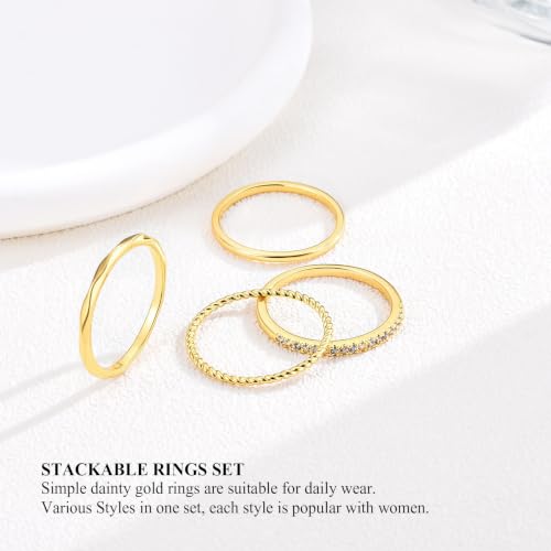 Stackable Rings for Women Dainty 14K Gold Plated Non Tarnish Stacking Rings