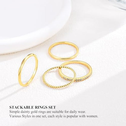 Stackable Rings for Women Dainty 14K Gold Plated Non Tarnish Stacking Rings