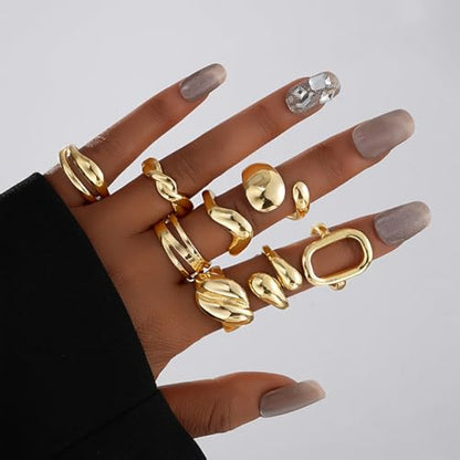 FUTIMELY 14K Gold Stackable Knuckle Rings Set for Women,Aesthetic Silver Trendy Dainty Open Midi Rings Set,Midi Finger Rings Pack Jewelry Gifts - color: Gold3