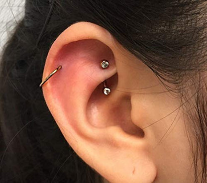 Briana Williams 6pcs Stainless Steel Rook Daith Earrings Belly Lip Ring Eyebrow Studs Cartilage Tragus Cubic Zirconia Barbell Body Piercing 8mm (5/16") - color: 1 -Rose Gold