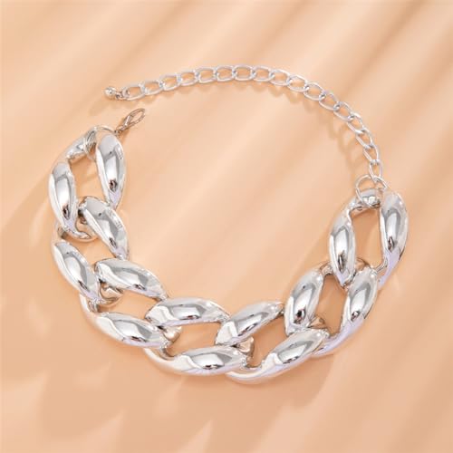 Chunky Gold Chain Necklace for Women Big Chunky Choker Necklace Gold Cuban Link Chain Necklaces Punk Hip-Hop Necklaces Costume Jewelry Gift - color: Silver01