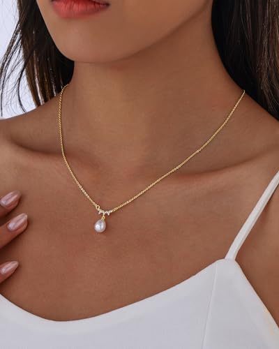 Pearl Necklaces for Women Trendy 14k Gold Plated Cubic Zirconia Pearl Pendant Necklace Valentines Day Wedding Birthday Mother's Day Gifts Dainty Gold Necklace for Women - color: Style 1 - Gold Necklace