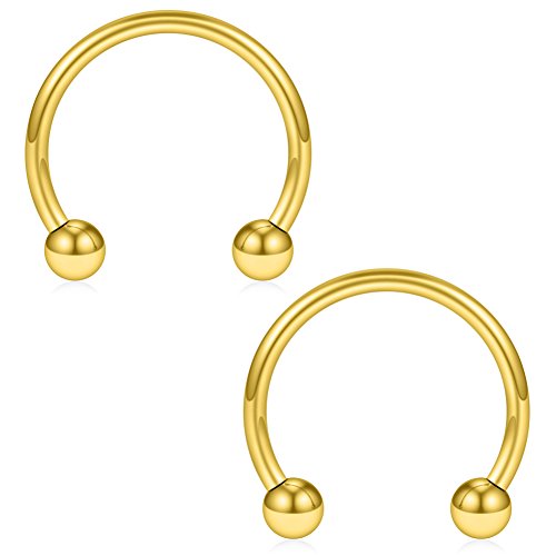 SCERRING 8PCS 16G Stainless Steel Nose Septum Horseshoe Earring Eyebrow Septum Lip Helix Tragus Piercing Ring 6-12mm - color: 8PCS - Gold
