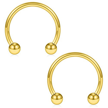 SCERRING 8PCS 16G Stainless Steel Nose Septum Horseshoe Earring Eyebrow Septum Lip Helix Tragus Piercing Ring 6-12mm - color: 8PCS - Gold