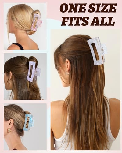 4PCS Large Claw Clips for Thick Hair, Large Acrylic Hair Clips | Modern Marble Geometric Design, Non-Slip Secure Hold for Long Hair, Buns, Updos and Everyday Styling - color: White + Purple + Red + Blue