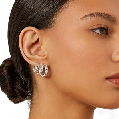 Love Friendship Hoop Earrings Set for Women 18K Gold and Silver Stainless Steel with Cubic Zirconia Stones Jewelry - style: SET-2-Silver