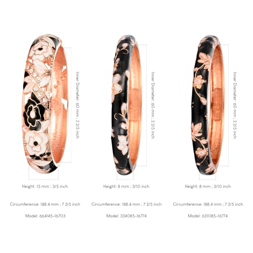 UJOY Womens Multi-Colors Cloisonne Bracelet Plated Flower Hollowed Enameled Hinged Cuff Bangles Jewelry Gift 88A10 - color: 3 Pcs Pack Black Bangles
