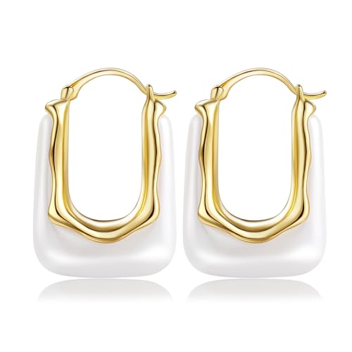 Acrylic Gold Hoop Earrings Chunky Huggie Statement Vintage Earrings Cute Resin Drop Earring Trendy Jewelry Gifts for Women - color: Pearl, size: Huggie