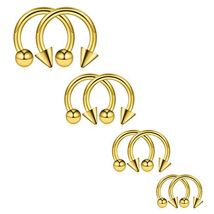 Ruifan 8-24PCS 14G Surgical Steel Nose Septum Horseshoe Hoop Earring Eyebrow Tragus Lip Piercing Ring Balls & Spikes 8-14mm - color: 8PCS - Gold