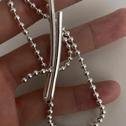 925 sterling Silver Lariat Necklace, Punk Silver Lariat Necklace For Women, Charm Copper Beaded Chain Necklace Y Shape Jewelry, long necklaces for women boho, drop necklaces for women