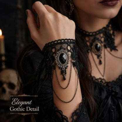YANCHUN Halloween Gothic Jewelry Set Vampire Accessories Black Choker Necklace Bracelet Earrings Set Witch Cosplay Halloween Costume Accessories - color: 3pcs-Black