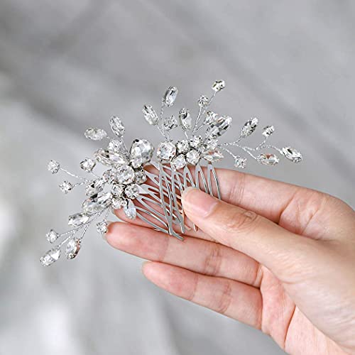 Bride Silver Wedding Hair Comb Rhinestone Bridal Headpiece Sparkly Crystal Hair Accessorie for Women (A-Silver) - color: A-Silver