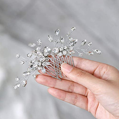 Bride Silver Wedding Hair Comb Rhinestone Bridal Headpiece Sparkly Crystal Hair Accessorie for Women (A-Silver) - color: A-Silver